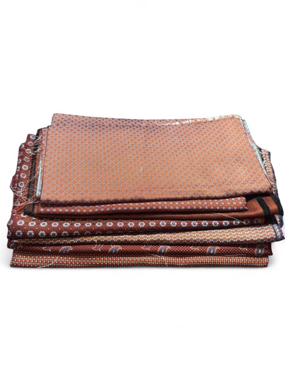 7 pc bundle lot rust orange 100% Italian silk fabric remnants